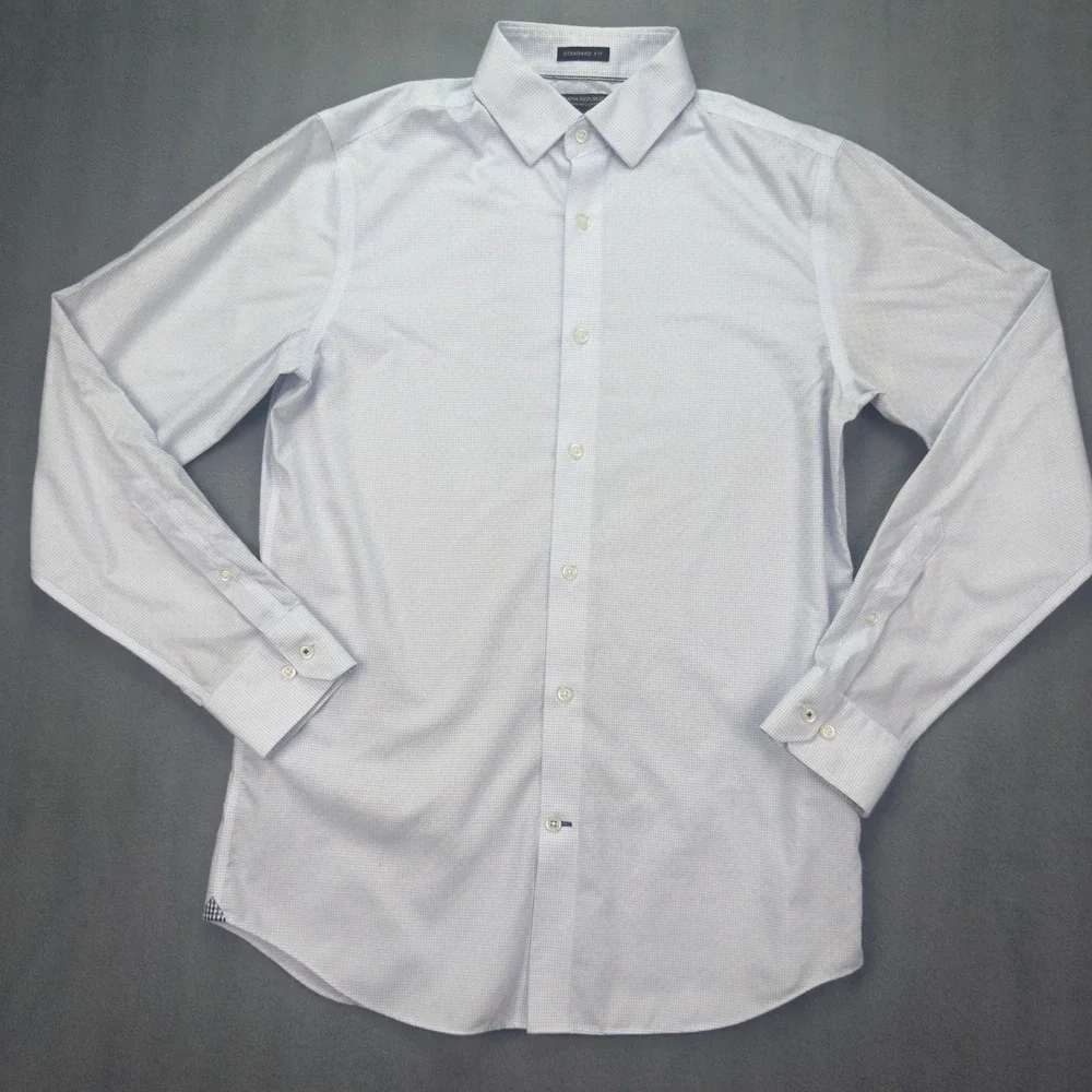 Banana Republic Standard Fit Small Blue Dobby Grid Dress Shirt